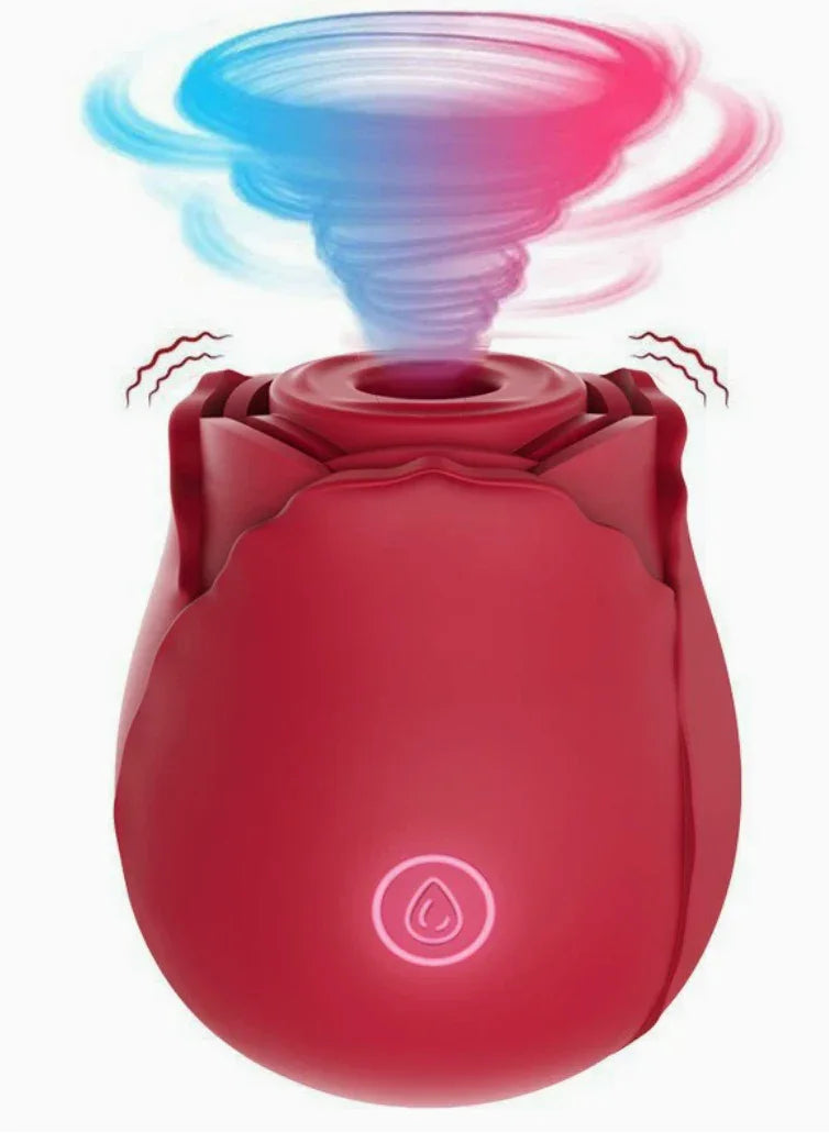 Red rose-shaped couples game kit device with swirling effect and vibrating features, fun night accessory