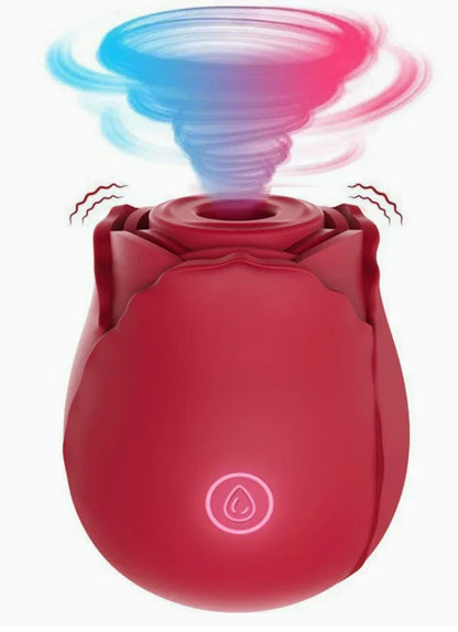 Red rose-shaped couples game kit device with swirling effect and vibrating features, fun night accessory