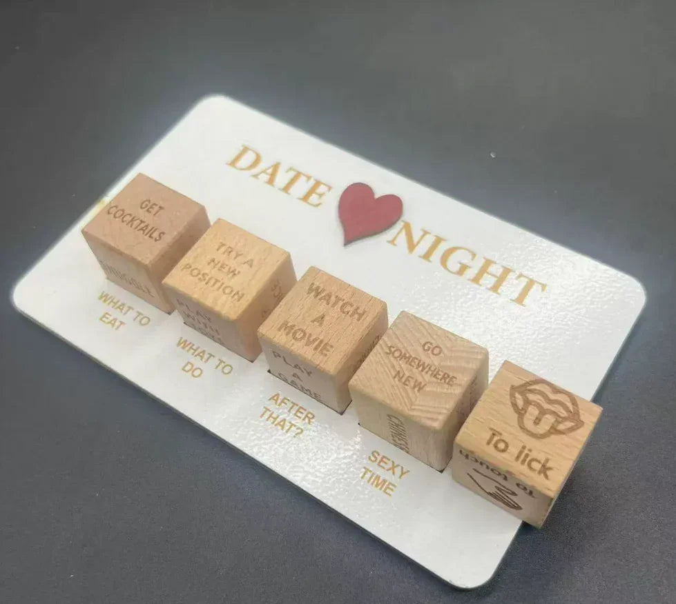 Couples game kit with wooden dice for date night activities and romantic suggestions