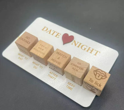 Couples game kit with wooden dice for date night activities and romantic suggestions