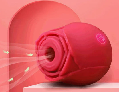 Rose-shaped red couples toy on pink background, air flow illustration, romance game kit