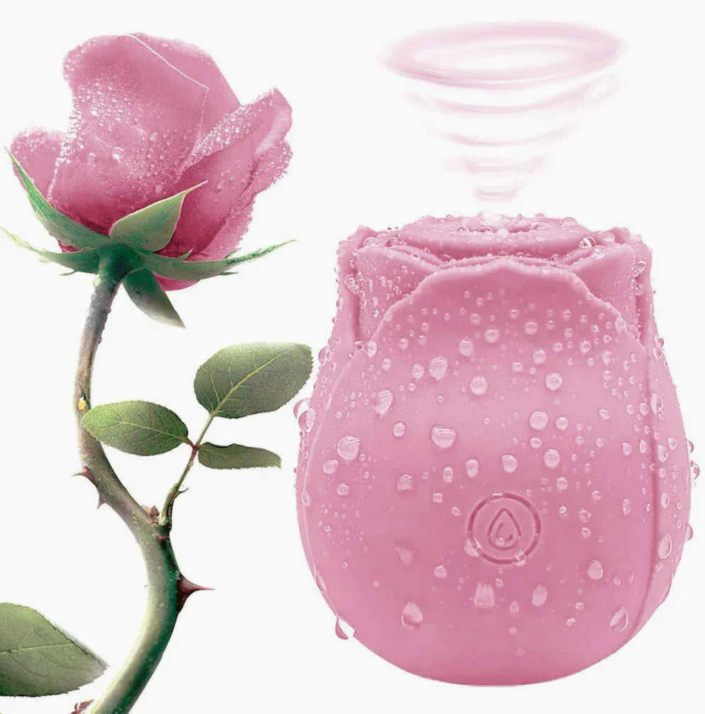 Pink rose and rose-shaped waterproof couples game kit with water droplets