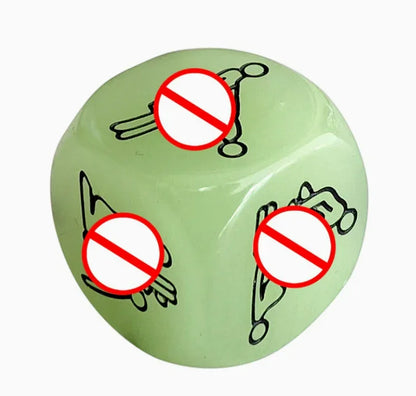 Glow-in-the-dark adult couples game dice with silhouette illustrations, white background