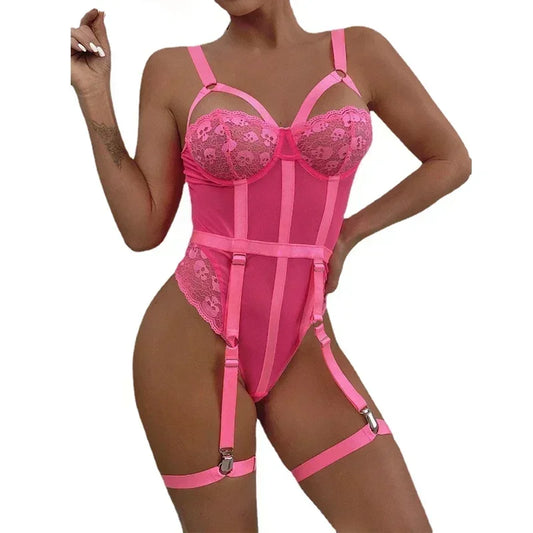 women lace bodysuit lingerie mesh bra set