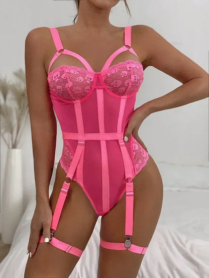 Women Lace Lingerie Bodysuit Bra Set Sexy Mesh Sleepwear